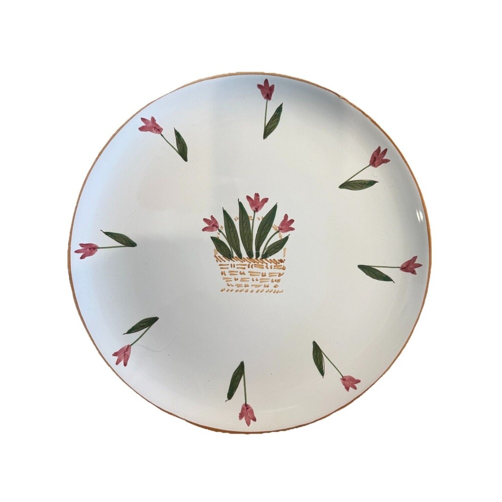 Ceramiche Fontana Siena Pink Tulips 10” Dinner Plates Hand Painted Italy Scarce